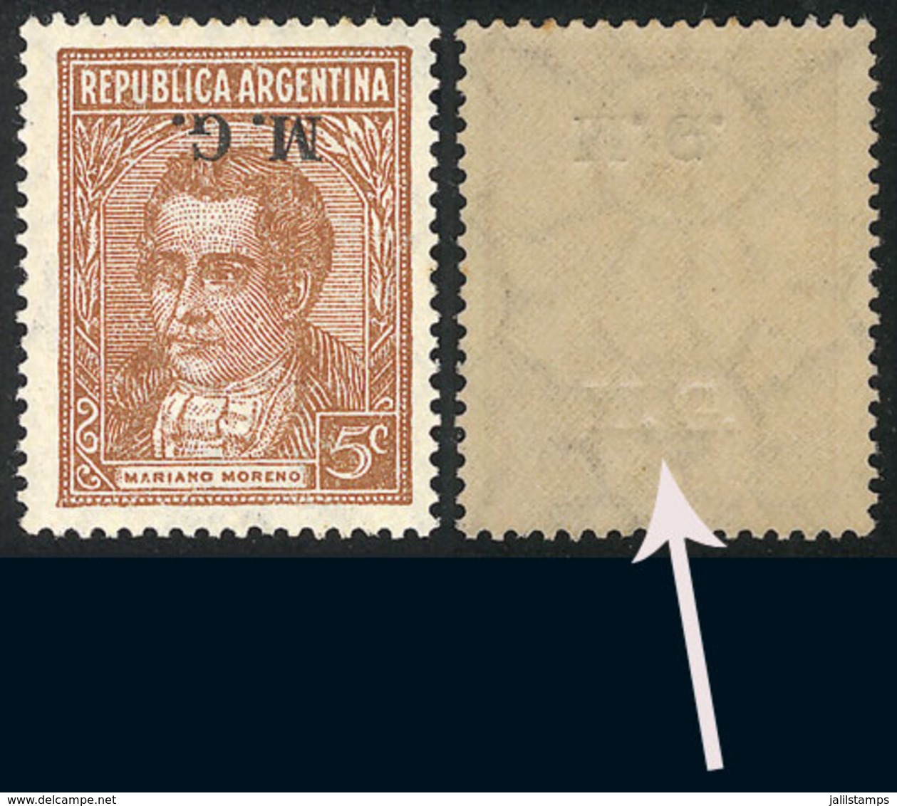 ARGENTINA: GJ.213, With Rare Uncatalogued Variety: DOUBLE OVERPRINT, One Inverted On Front + One Blind On Back (without  - Dienstmarken