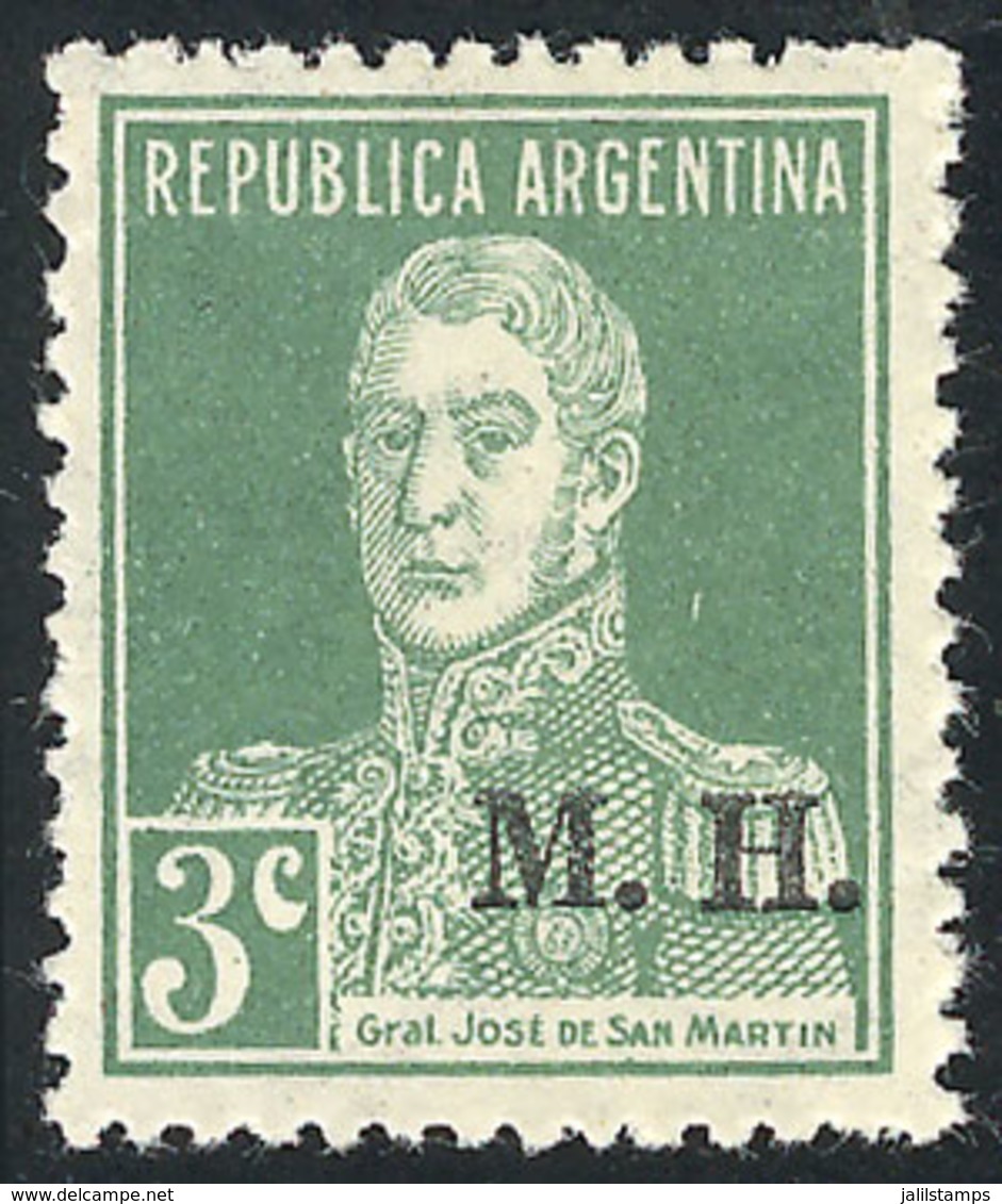 ARGENTINA: GJ.261, 1925 3c. San Martín Without Period With M.H. Overprint In Serif Font, Mint Lightly Hinged, Excellent  - Dienstmarken