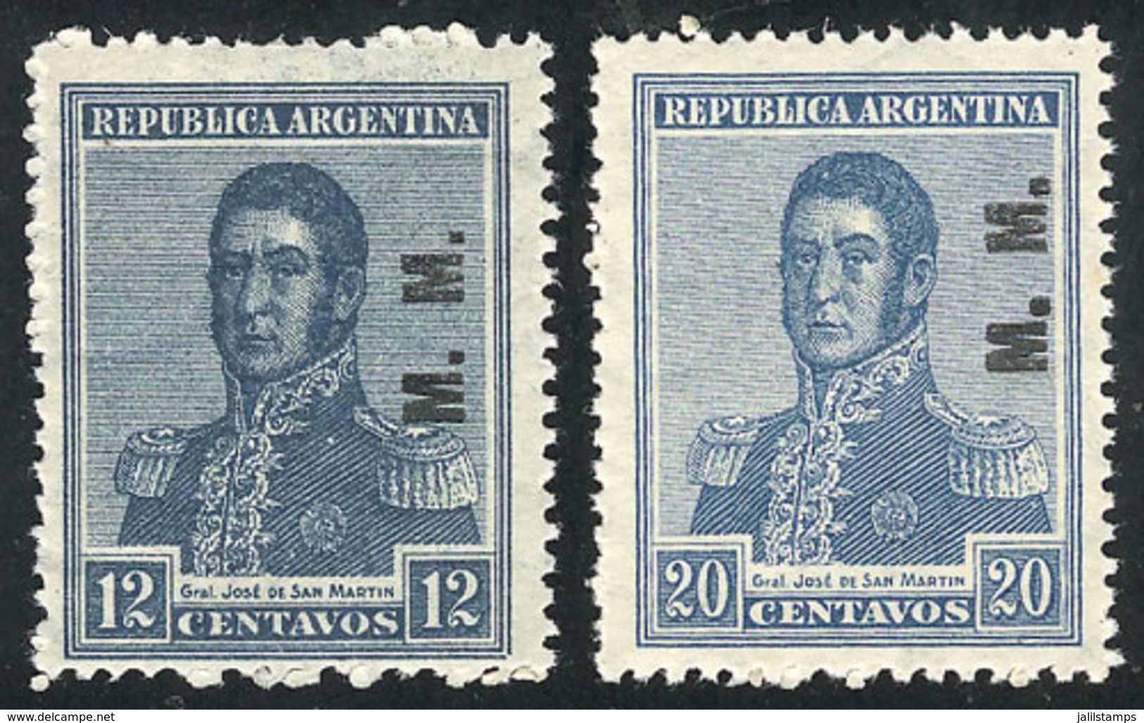 ARGENTINA: GJ.479/480, 1922 12c. And 20c. San Martín, Round Sun Wmk, M.M. Overprint, The Set Of 2 MNH Values, Superb, Ra - Dienstmarken