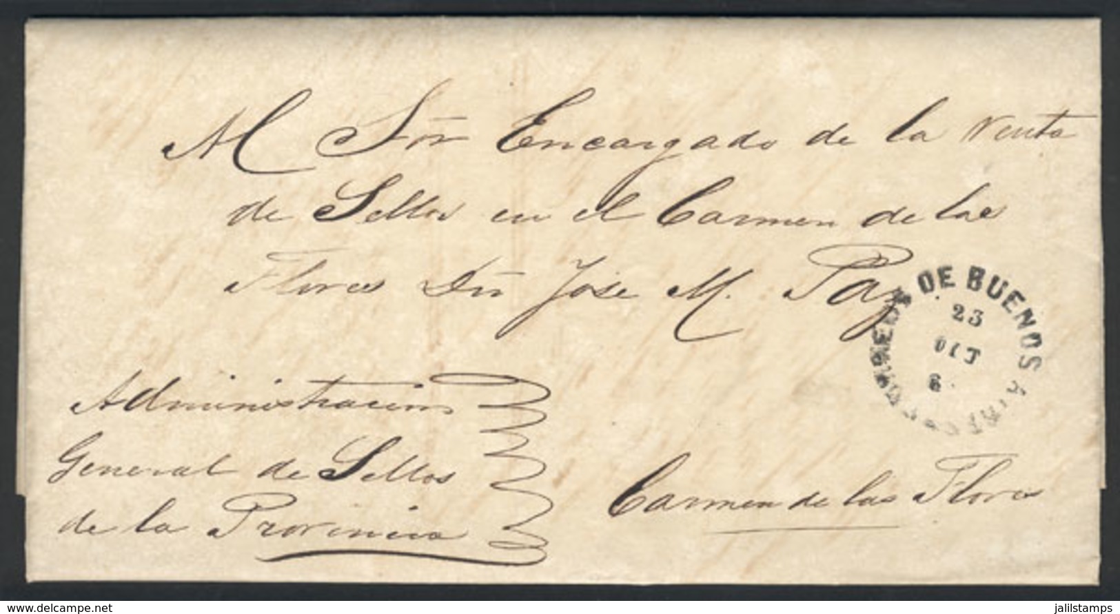 ARGENTINA: Official Entire Letter Sent To Las Flores On 23/OC/1863, Free Of Charge, With Rimless Datestamp Of Buenos Air - Vorphilatelie