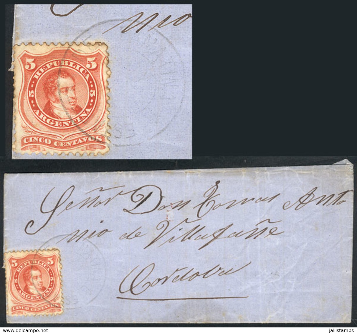 ARGENTINA: RARE CANCEL: Folded Cover Sent To Córdoba (circa 1873), Franked 5c. (GJ.38) With Rare Double Circle Cancel Of - Vorphilatelie