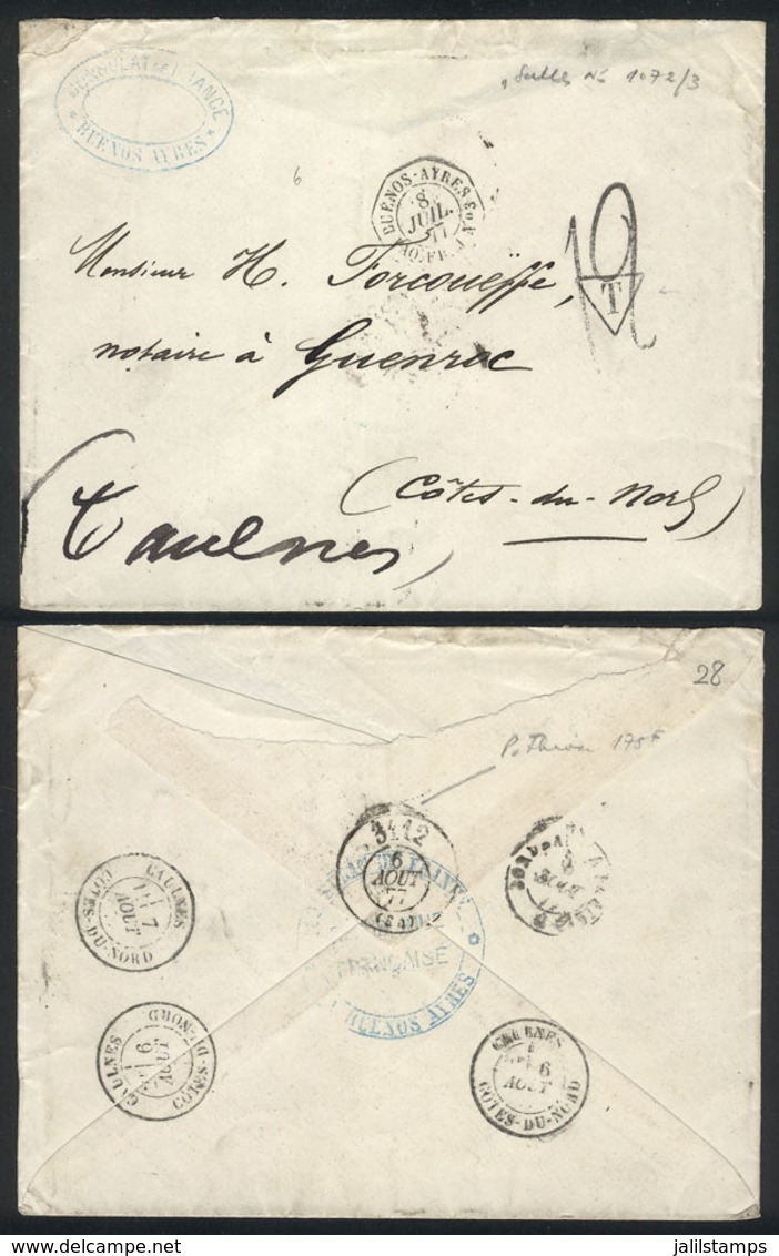 ARGENTINA: French Offices In Buenos Aires: Cover Posted To Gaulnes On 8/JUL/1877 By French Mail, Sent Collect, With Good - Vorphilatelie