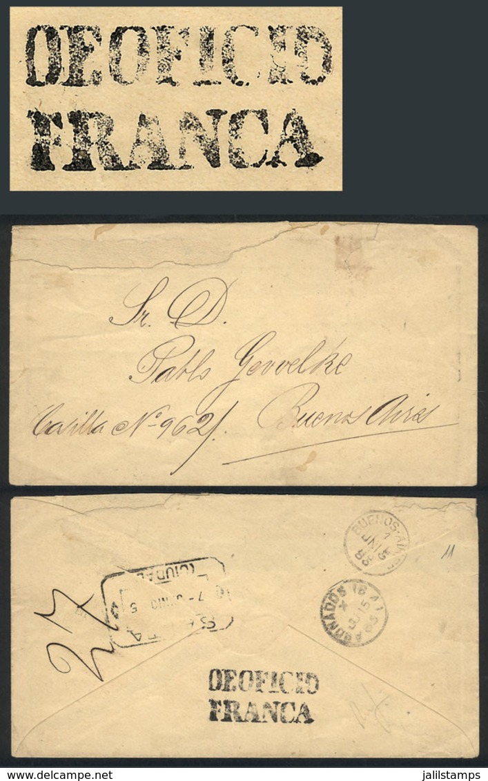 ARGENTINA: Cover Sent From Salta To Buenos Aires On 7/JUN/1885, Free Of Charge, All The Marks Were Applied On Back: Rect - Vorphilatelie