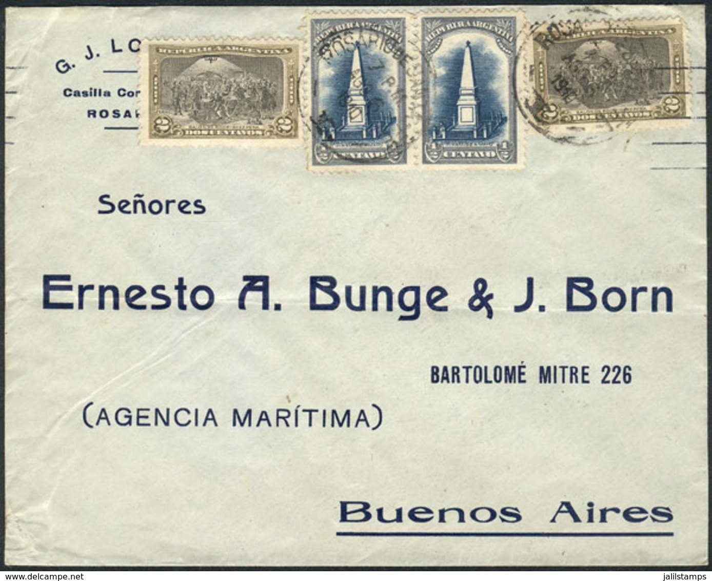 ARGENTINA: Cover Sent From Rosario To Buenos Aires On 6/AU/1910, Franked With 5c. Consisting Of GJ.300 Pair + 302 X2, VF - Vorphilatelie