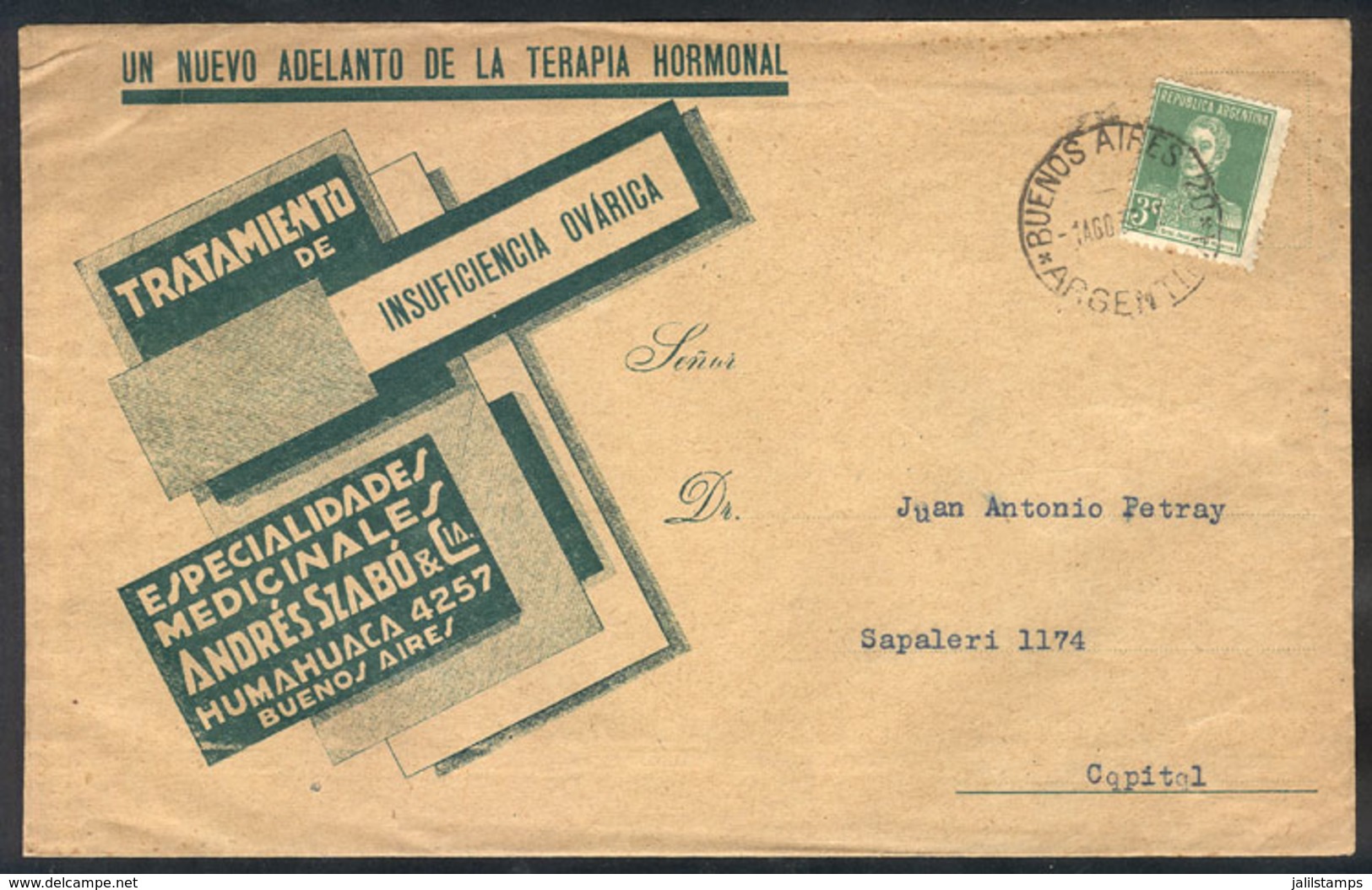 ARGENTINA: Wrapper With Advertising For A Noval Hormonal Treatment, Used In Buenos Aires On 1/AU/1933 Franked With 3c. F - Vorphilatelie