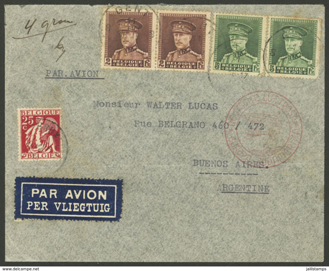 BELGIUM: 11/AP/1935 Gent - Argentina, Airmail Cover Franked With 14.25Fr., Sent By German DLH, With Berlin Transit Backs - Briefe U. Dokumente