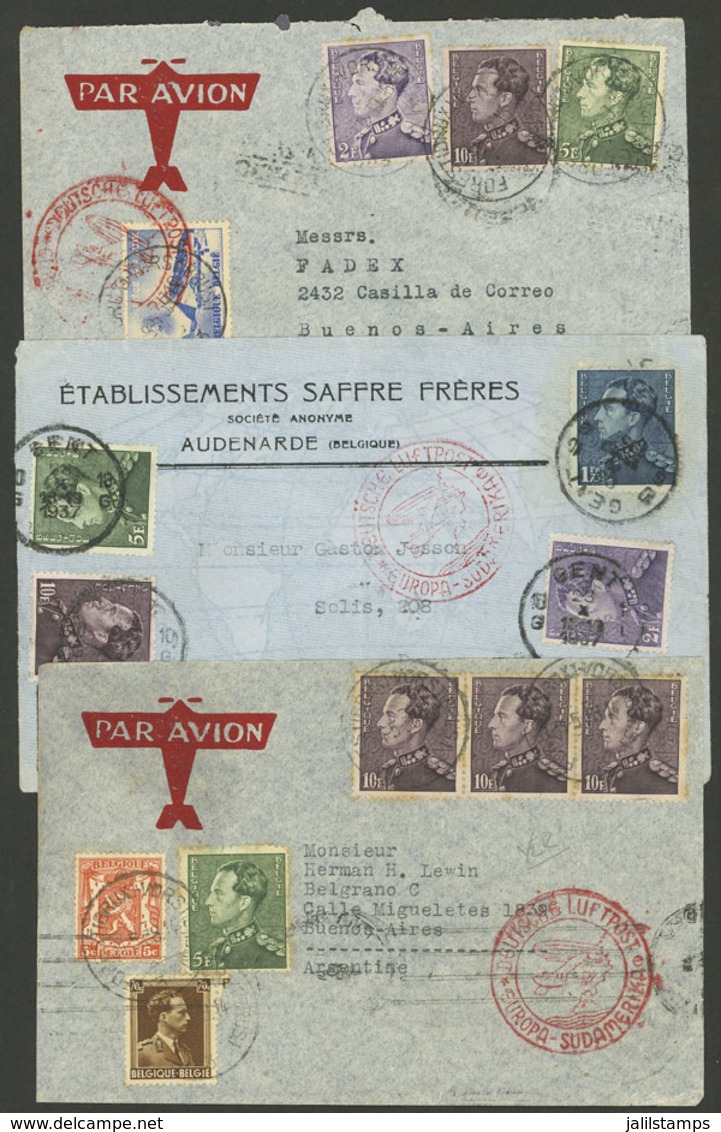 BELGIUM: 3 Airmail Covers Sent To Argentina Between 1937 And 1939 By German DLH, Attractive Group! - Briefe U. Dokumente