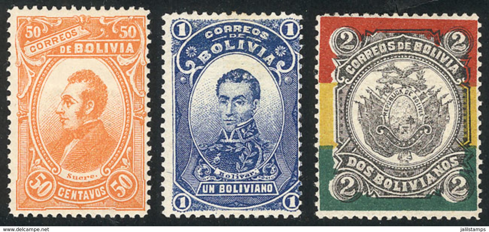 BOLIVIA: Sc.52/54, 1897 50c. To 2B., The 3 High Values Of The Set, Mint And Of VF Quality, Catalog Value US$90. - Bolivia