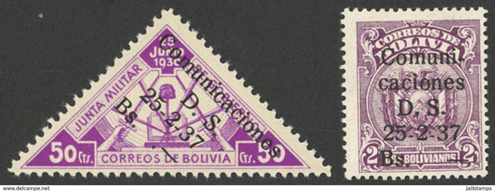 BOLIVIA: Sc.237a + 239a, 1937 Both With VALUE OMITTED In The Overprint, VF Quality! - Bolivie