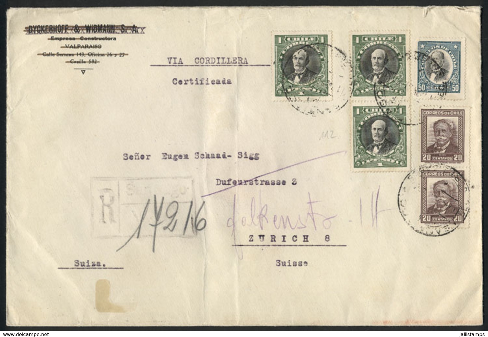 CHILE: 4 Covers Sent To Switzerland Between 1929 And 1948, Nice High Postages, Very Fine Quality, Market Value US$50 Or  - Chile