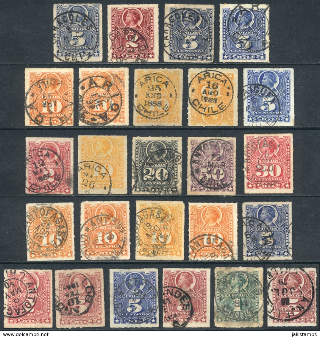 CHILE: More Than 90 Old Stamps, Most With Interesting And Rare Cancels, Very Interesting Lot To The Specialist, LOW STAR - Chile