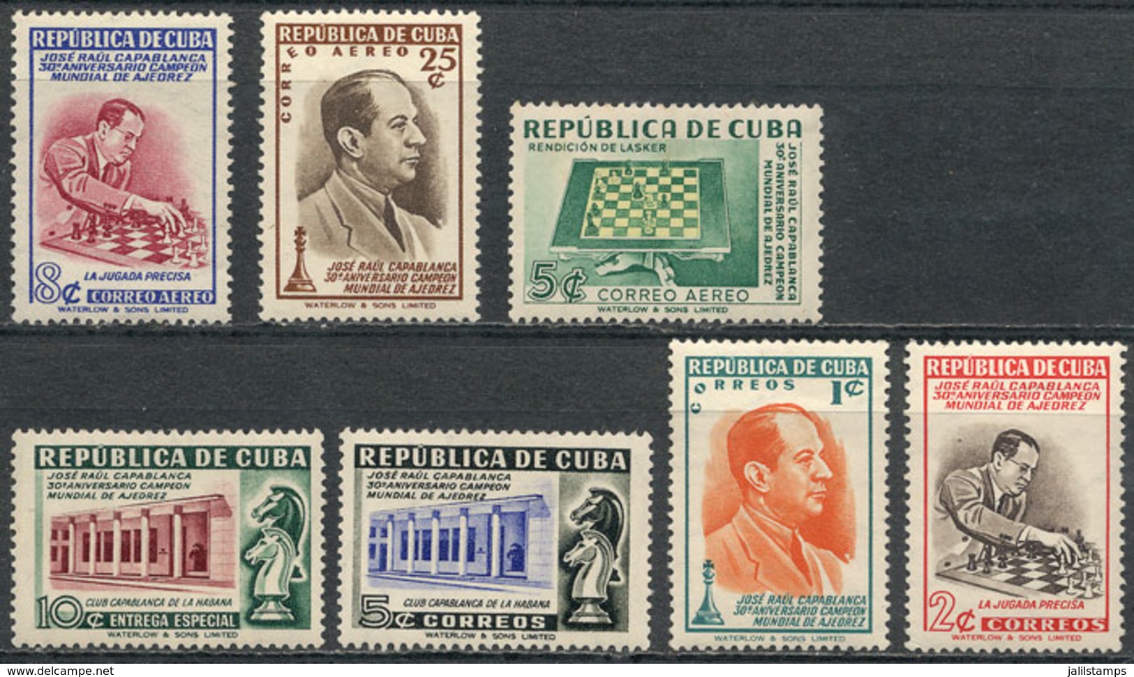 CUBA: Sc.463/465 + C44/C46 + E14, 1951 Chess, Cmpl. Set Of 7 Values, Mint Lightly Hinged, VF Quality, Catalog Value US$9 - Gebraucht