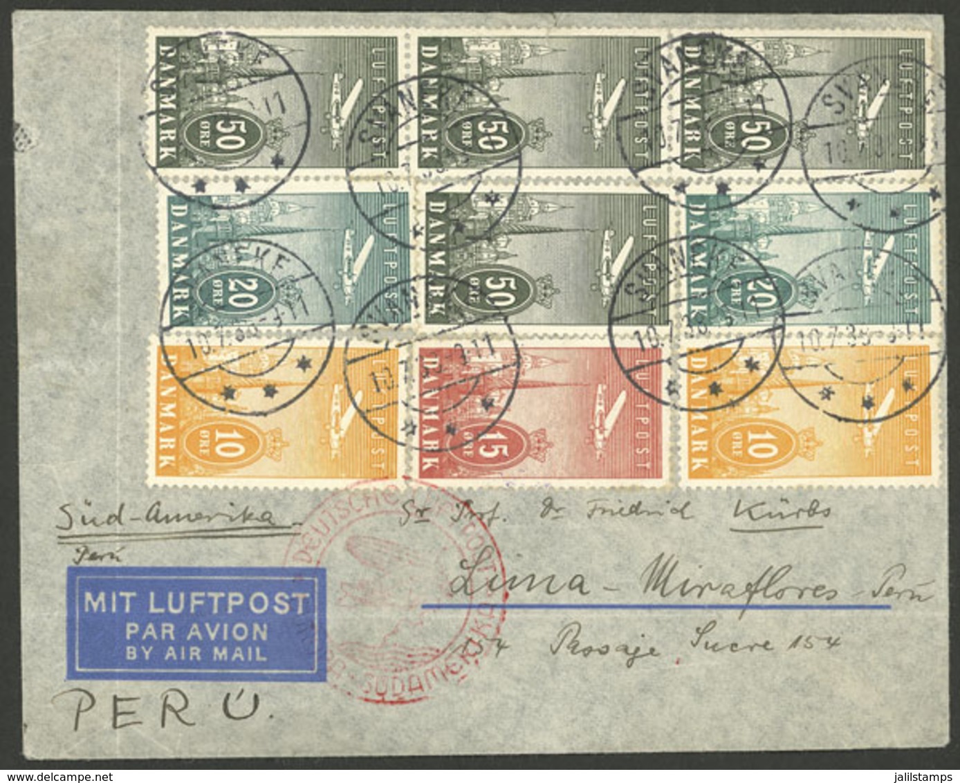 DENMARK: 10/JUL/1938 Svaneke - Peru, Airmail Cover Sent By German DLH With Nice Postage Of 2.75Kr., On Back Lima Arrival - Briefe U. Dokumente