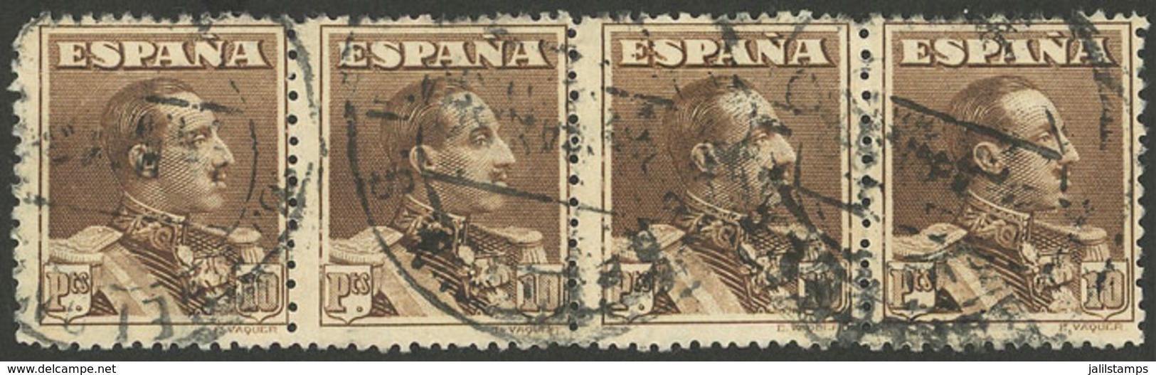 SPAIN: Sc.344, 1922 10P., Used Strip Of 4, VF Quality! - Gebraucht