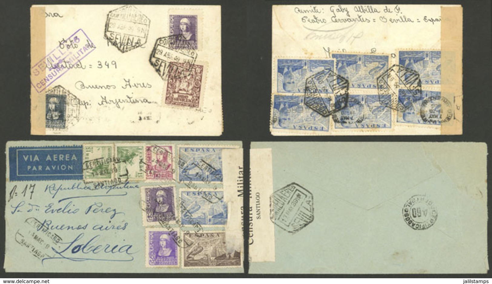 SPAIN: 2 Airmail Covers Sent To Argentina In AP And MAY/1939, Both With Good Postages And Censor Marks! - Briefe U. Dokumente