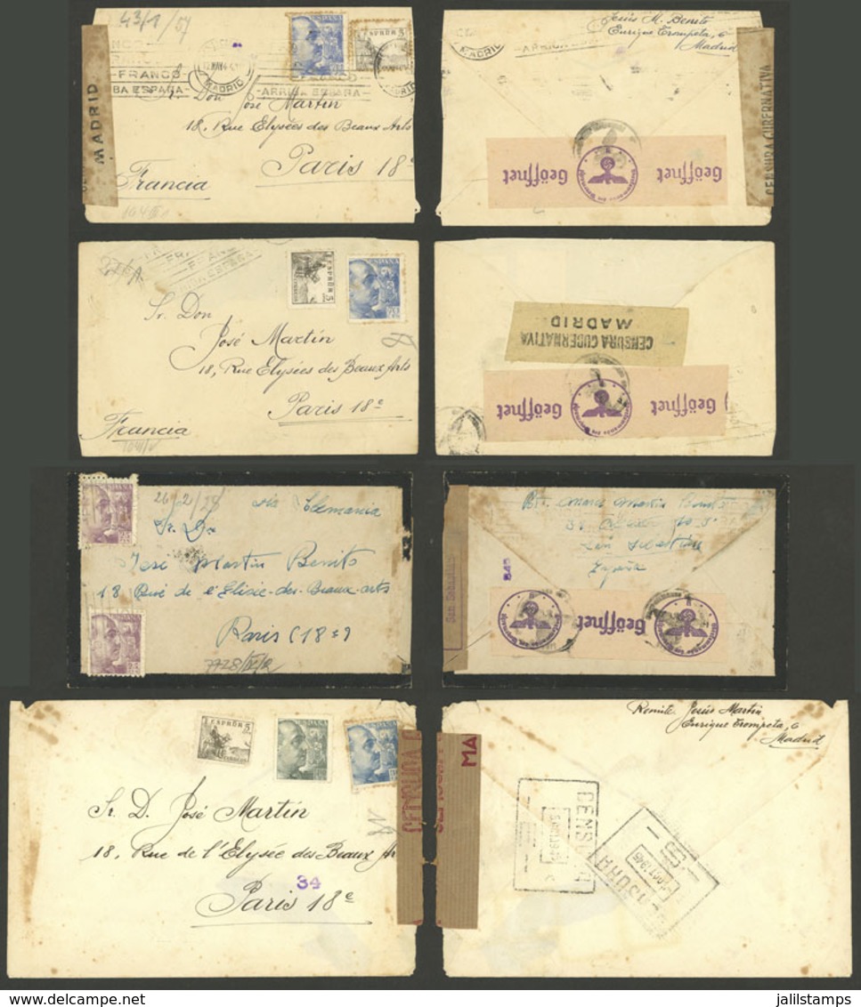 SPAIN: 4 Covers Sent To France During World War II, All With Interesting CENSOR Marks (almost With With Local + Nazi Cen - Briefe U. Dokumente