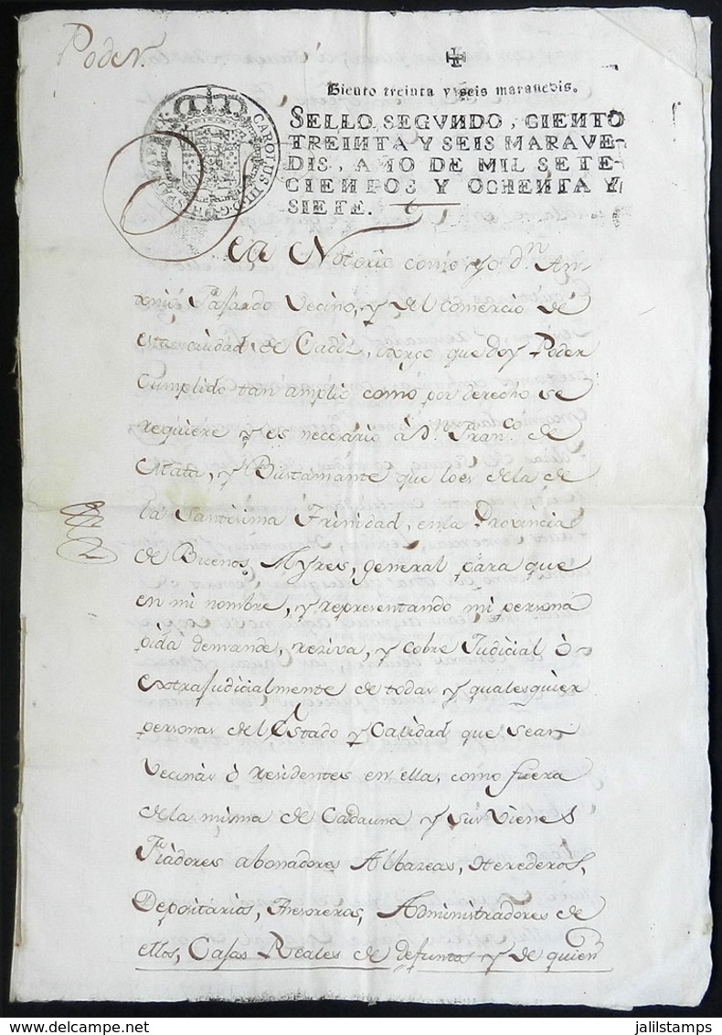 SPAIN: Year 1787!! Power Of Attorney Awarded In Cádiz To Mr. Francisco De Mata To Collect Payments On Behalf Of Antonio  - Ohne Zuordnung