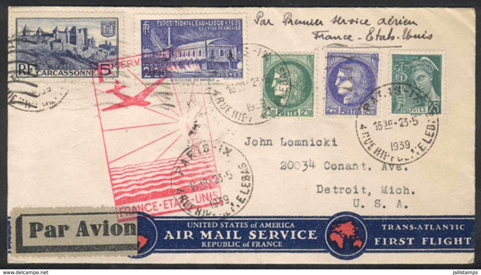 FRANCE: 23/MAY/1939 Paris - New York: First Flight, Cover Of Excellent Quality! - Sonstige & Ohne Zuordnung