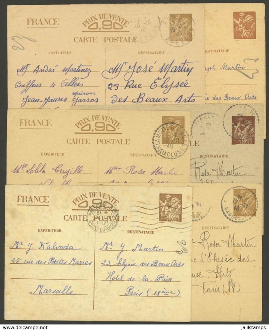 FRANCE: 6 Postal Cards Of 90c. (postal Stationery) Used In 1940, Interesting! - Sonstige & Ohne Zuordnung