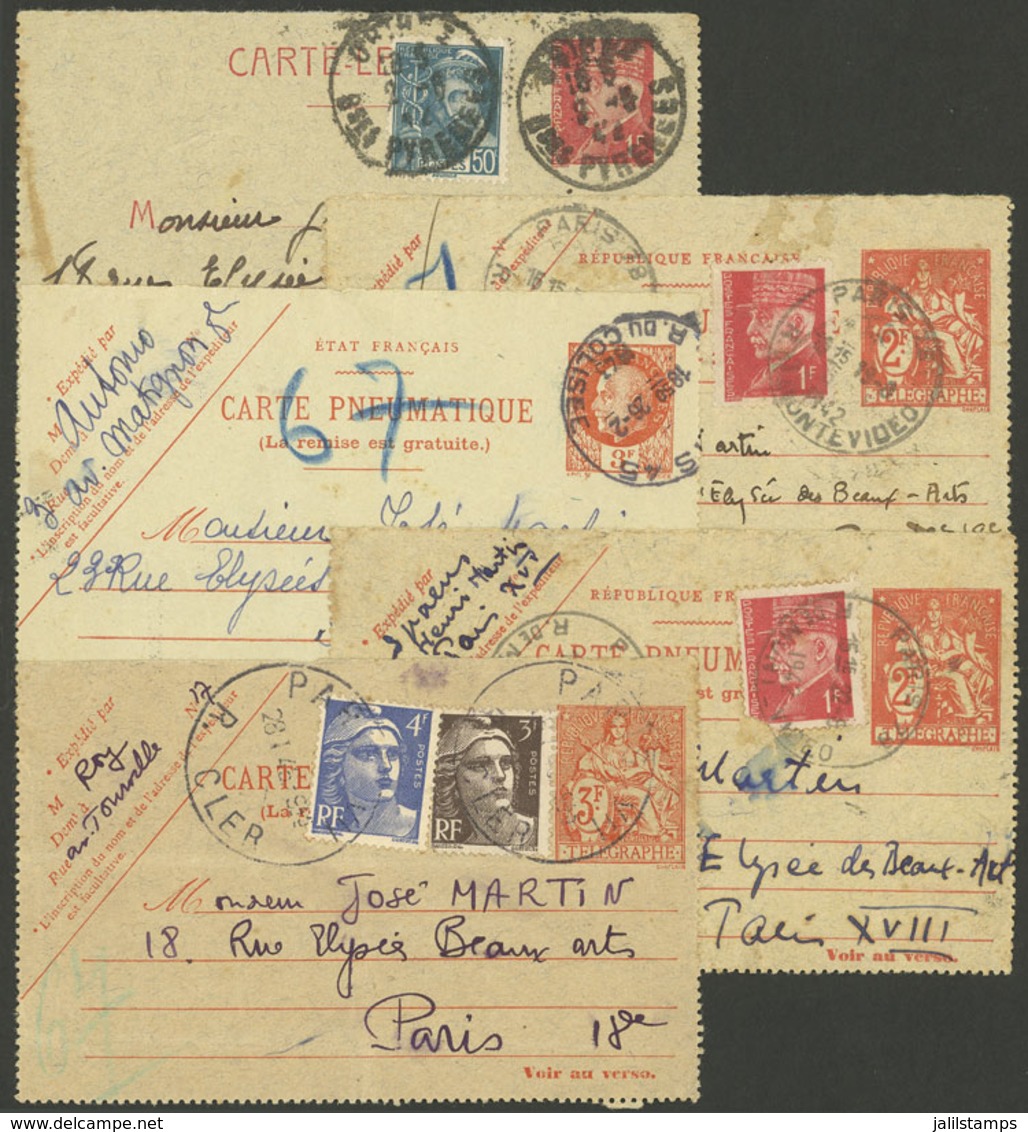 FRANCE: 5 Fronts Of Pneumatic Lettercards Used In 1942/3, Very Nice! - Andere & Zonder Classificatie
