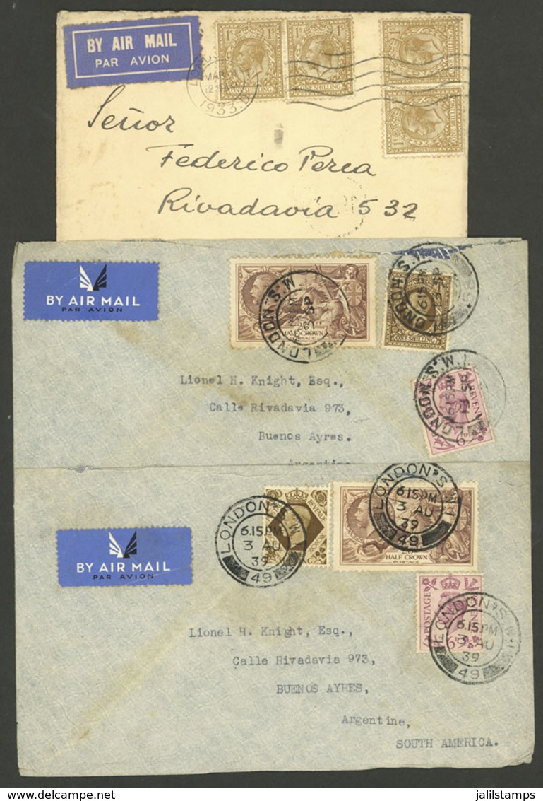 GREAT BRITAIN: 3 Airmail Covers Sent To Argentina In 1933 And 1939 (2) With Nice Frankings! - Brieven En Documenten