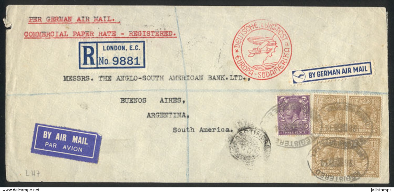 GREAT BRITAIN: 28/DE/1934 London - Argentina, Registered Airmail Cover With Special Rate For COMMERCIAL PAPERS, On Back  - Brieven En Documenten