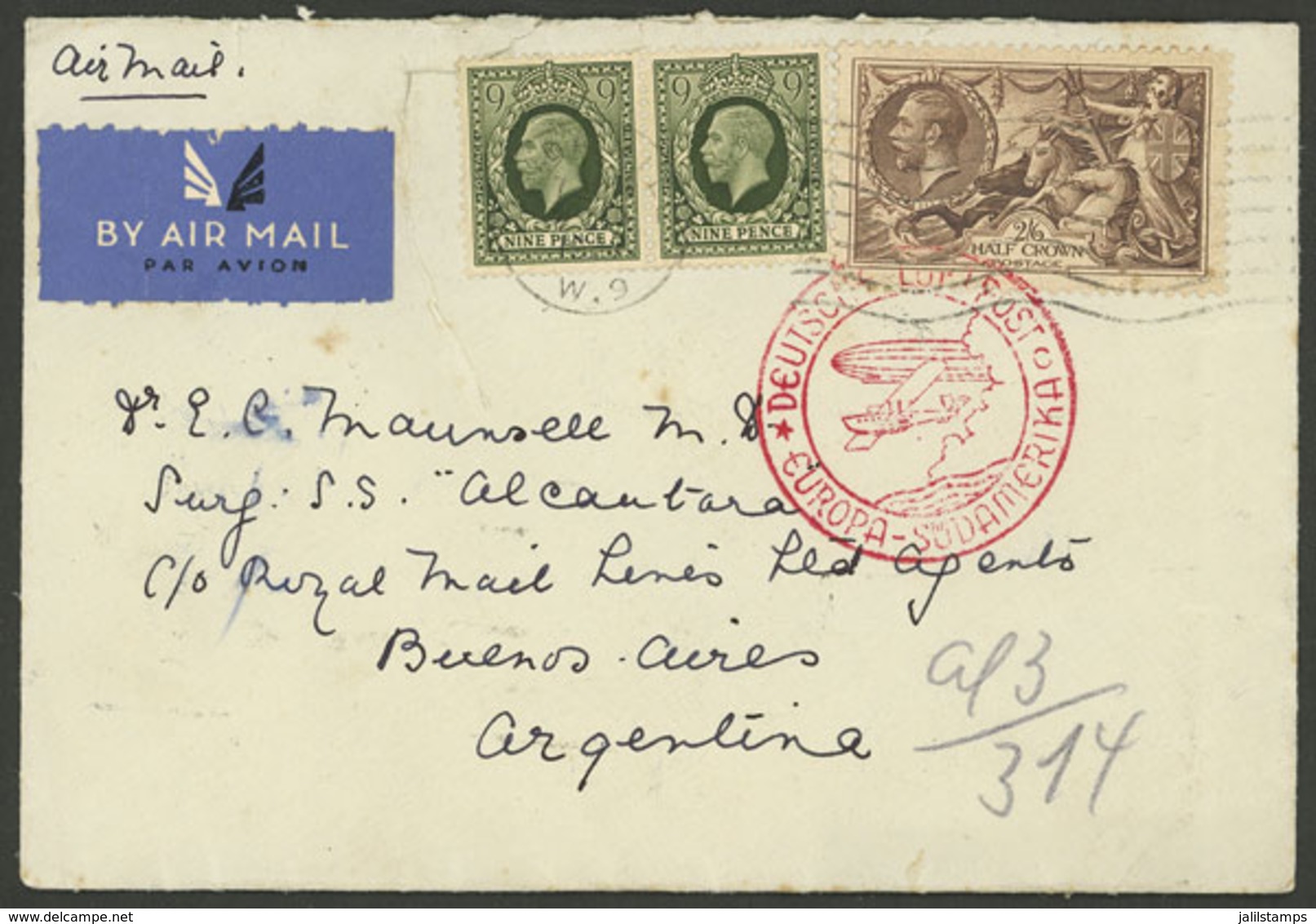 GREAT BRITAIN: JA/1937 London - Argentina, Airmail Cover Sent By German DLH, With Arrival Backstamps Of Buenos Aires, Ve - Brieven En Documenten