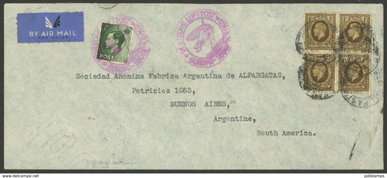 GREAT BRITAIN - NORTHERN IRELAND: DE/1936 Belfast - Argentina, Airmail Cover With Interesting 4S.½p. Postage Sent By Ger - Briefe U. Dokumente