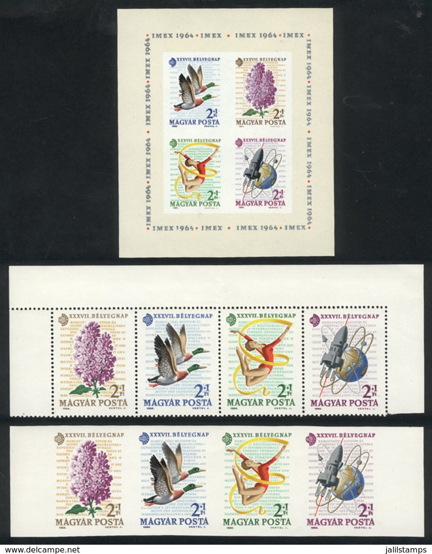 HUNGARY: Sc.B242a + B242a And 242b Imperforate, 1964 Flowers, Sport, Birds, Space, MNH, Very Fine Quality, Catalog Value - Ungebraucht