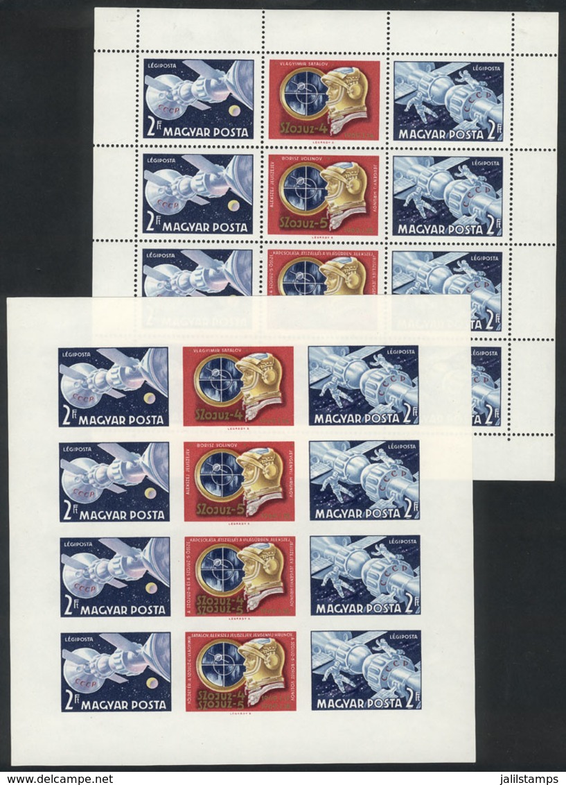HUNGARY: Sc.C285/6, 1969 Space Exploration, Perforated And Imperforate Sheets, MNH, VF Quality, Catalog Value US$50. - Ungebraucht