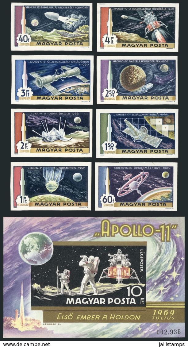 HUNGARY: Sc.C287/295 IMPERFORATE, 1969 Space Exploration, Cmpl. Set Of 8 Values + Souvenir Sheet, MNH, VF Quality, Catal - Ungebraucht