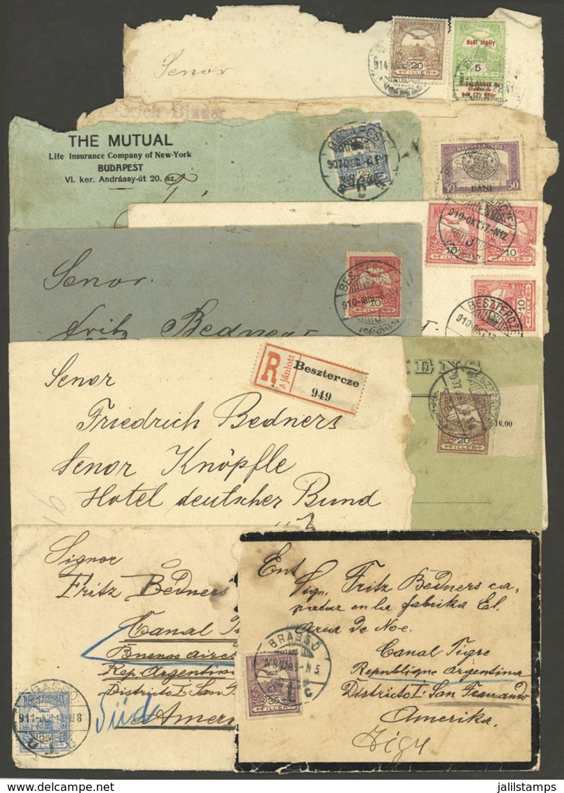 HUNGARY: 9 Covers Sent To Argentina Between 1907 And 1920, All With Defects, There Are Attractive Frankings, Interesting - Briefe U. Dokumente