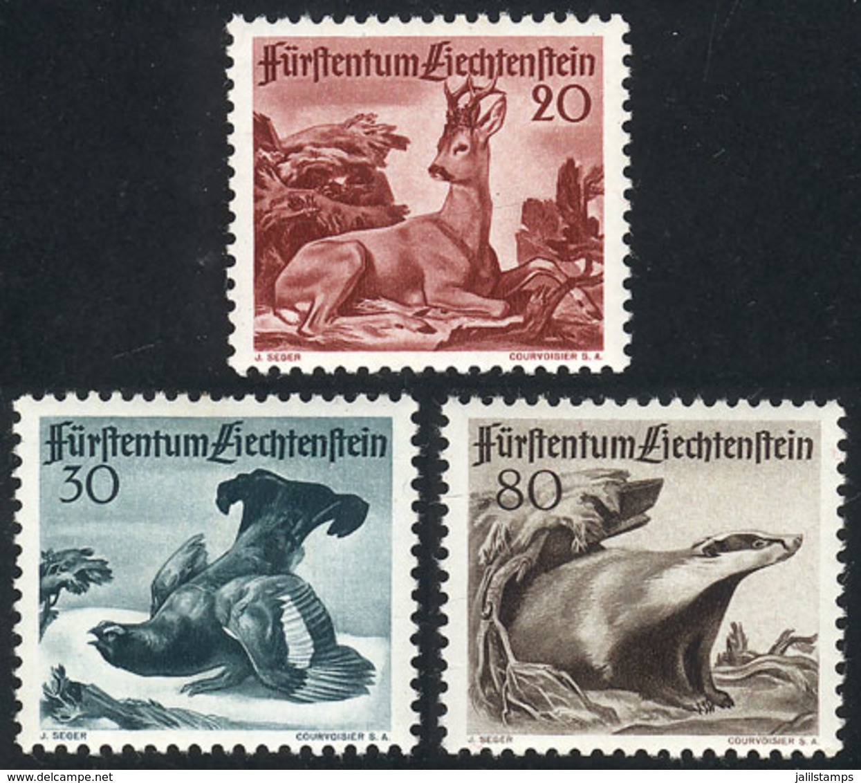 LIECHTENSTEIN: Sc.243/245, 1950 Animals, Cmpl. Set Of 3 Values, Mint Lightly Hinged, VF Quality, Catalog Value US$28+ - Ungebraucht