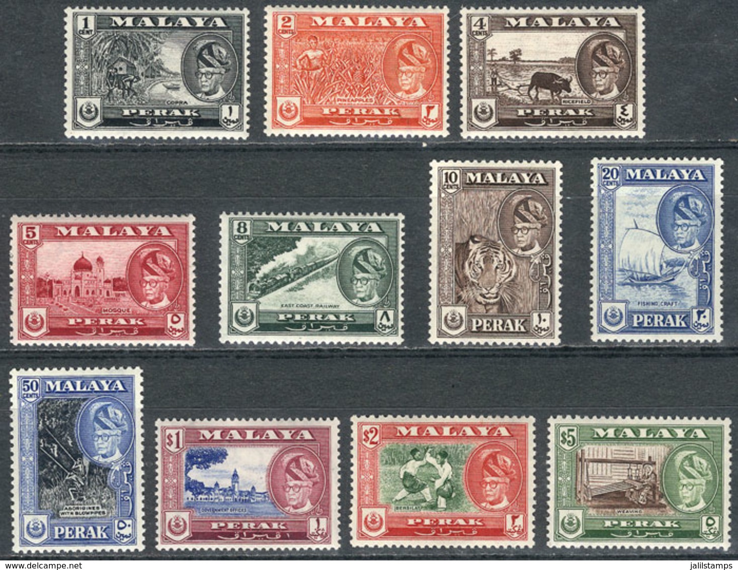 MALAYA: Sc.127/137, 1957/61 Animals, Ships, Trains, Sports And Other Topics, Complete Set Of 11 Values, Mint With Tiny A - Malaysia (1964-...)