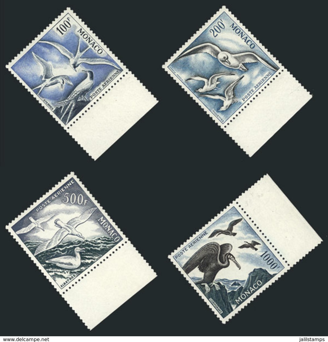 MONACO: Sc.C41/C43 + C44a, 1955/7 Birds, Complete Set Of 4 Values Perf 11, MNH With Sheet Margin, Excellent Quality, Cat - Luftfahrt