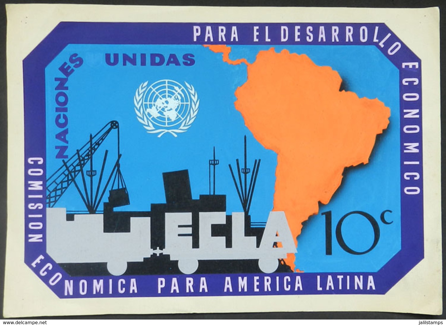 UNITED NATIONS: Circa 1975, Unadopted Original Artist Design (by A. Medina Medina, From Uruguay) For A 10c. Stamp "Econo - UNO