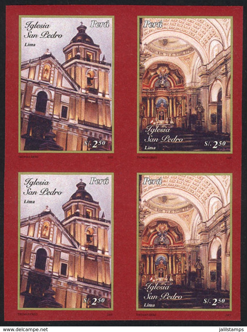 PERU: Sc.1493, 2006 Church Of San Pedro In Lima, IMPERFORATE BLOCK OF 4 Consisting Of 2 Sets, Excellent Quality, Rare! - Peru