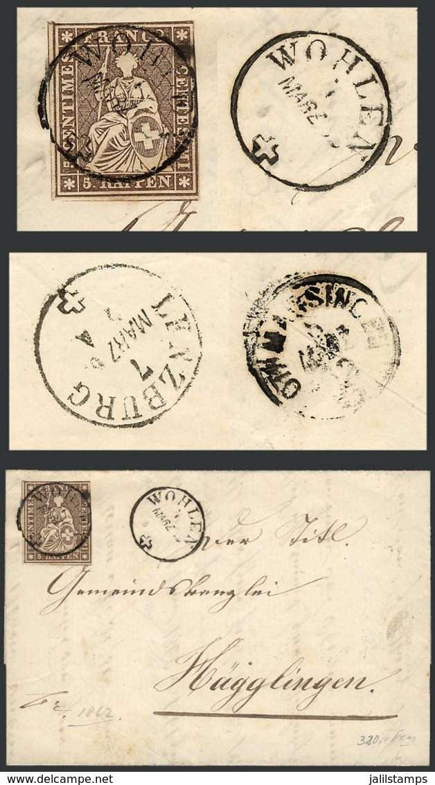 SWITZERLAND: Entire Letter Sent From WOHLEN To Hägglingen On 7/MAR/1862, Franked With 5Rp., VF Quality, Interesting Canc - Storia Postale