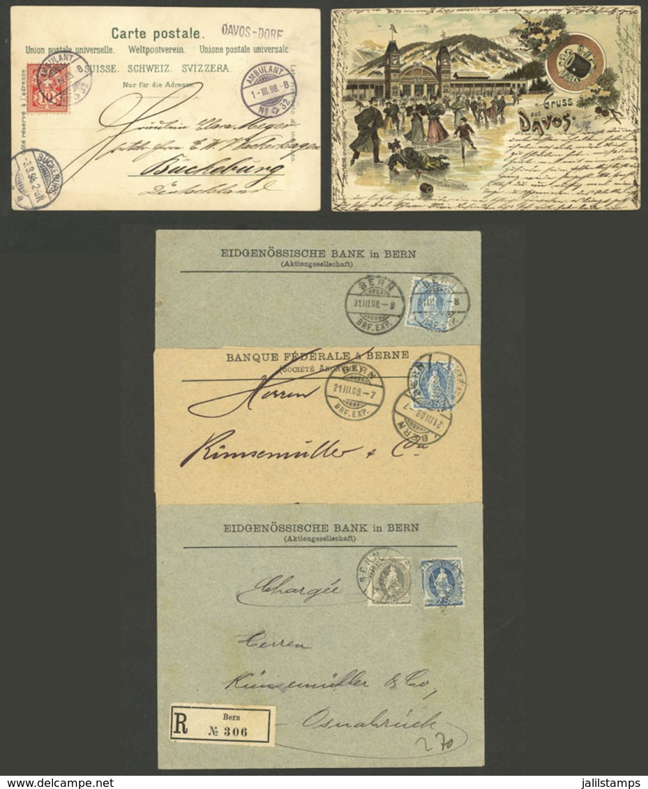 SWITZERLAND: Postcard Of The Year 1898 And 3 Covers Used In 1908, Very Nice! - Briefe U. Dokumente