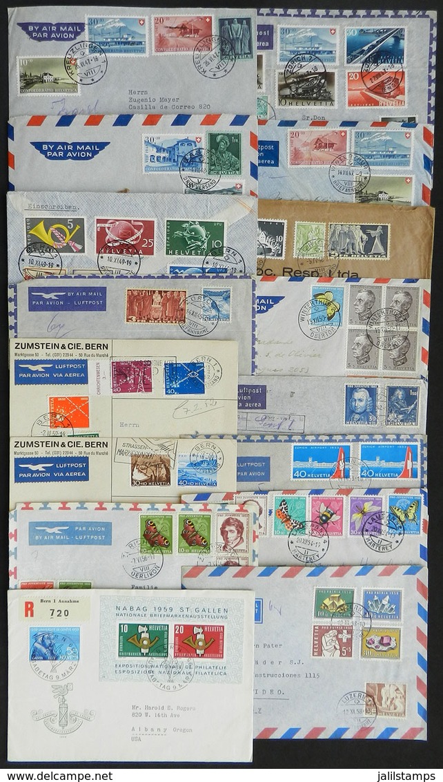 SWITZERLAND: 16 Covers Posted Between 1945 And 1959, Most Sent To Argentina By Airmail, Interesting And Colorful Postage - Briefe U. Dokumente