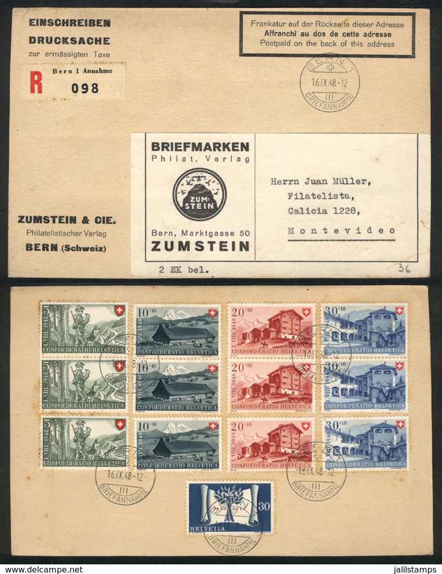 SWITZERLAND: Card (cover Of A Parcel Post With Printed Matter) Sent By Registered Mail From Bern To Uruguay On 16/SE/194 - Brieven En Documenten