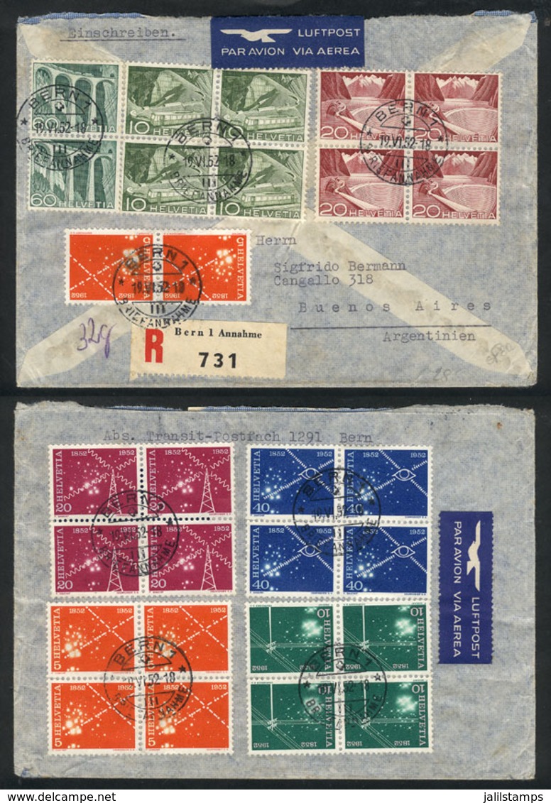 SWITZERLAND: Registered Airmail Cover Sent From Bern To Argentina On 19/JUN/1952, Spectacular Postage On Front And Back  - Briefe U. Dokumente