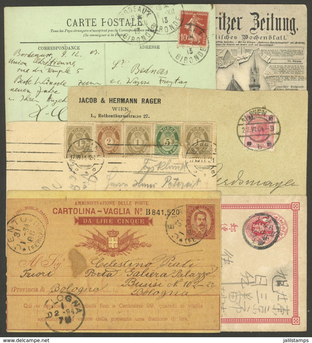 WORLDWIDE: 5 Used Covers, Postal Stationeries And Cards, Also A Nice PC Of Hungary, Mixed Quality (some With Defects, Ot - Sonstige & Ohne Zuordnung