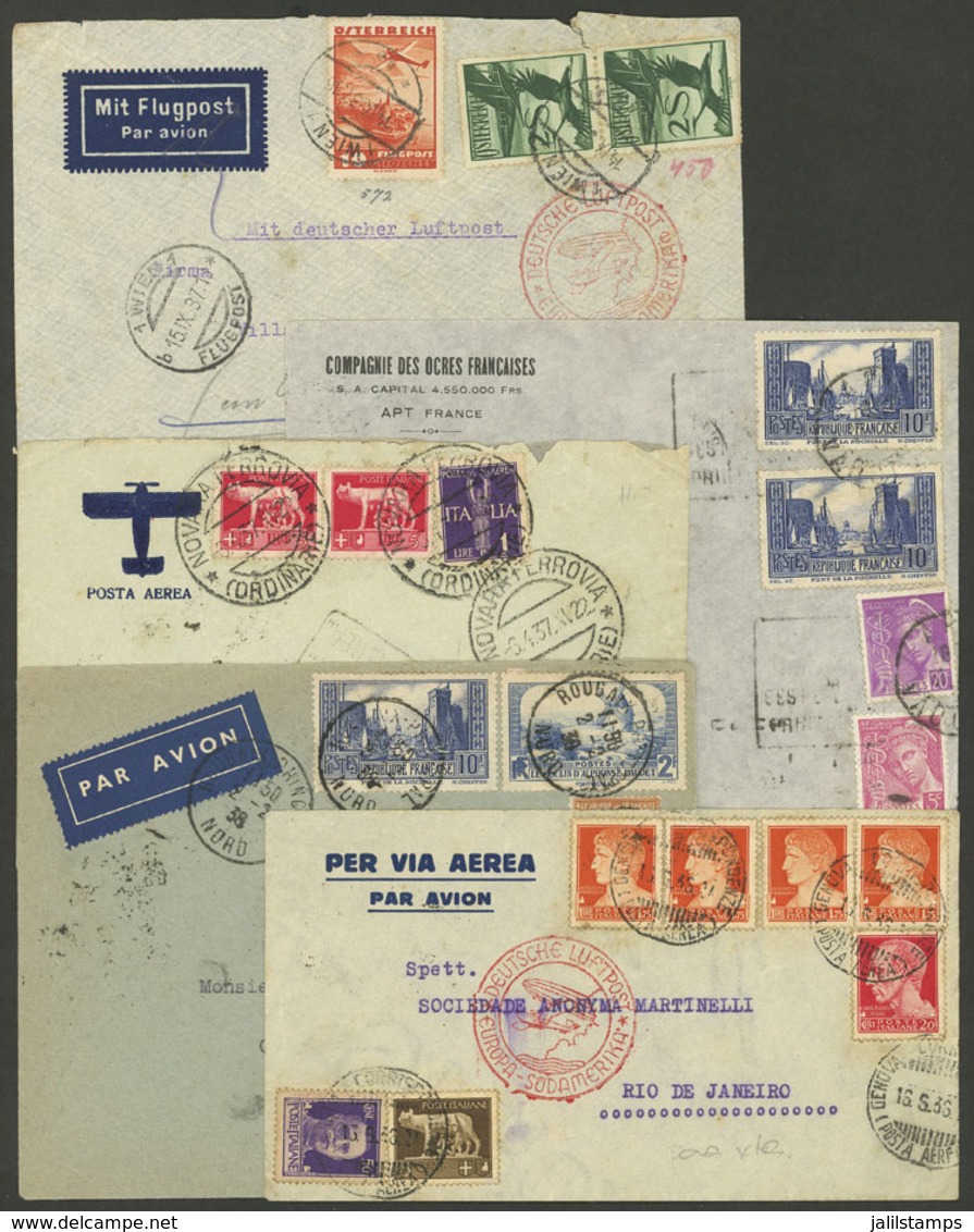 WORLDWIDE: 5 Airmail Covers Sent From Europe To South America Between 1936 And 1939, Nice Group! - Andere & Zonder Classificatie