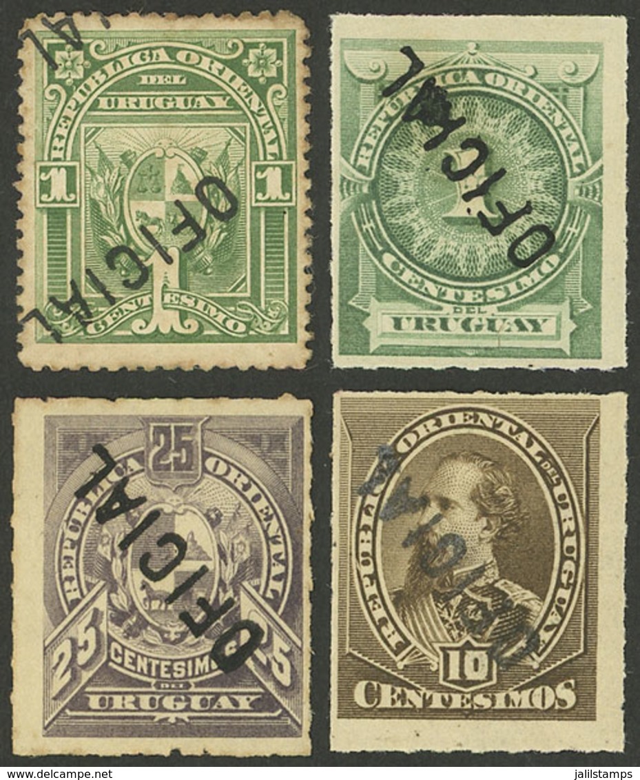 URUGUAY: 4 Old Stamps With INVERTED Overprints, Very Nice! - Uruguay