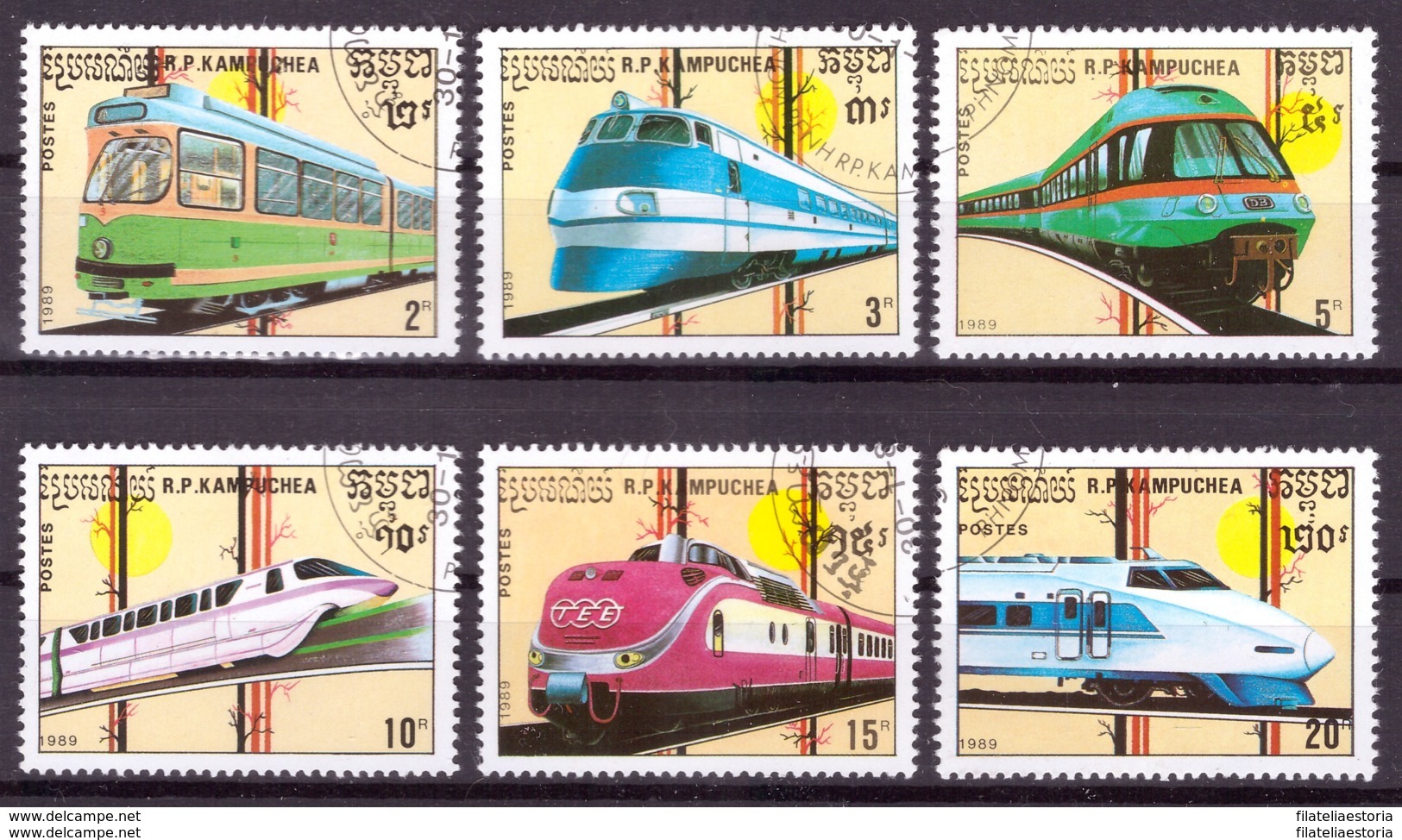 Kampuchea 1989 Oblitéré - Trains - Michel Nr. 1007-1012 (cam340) - Kampuchea