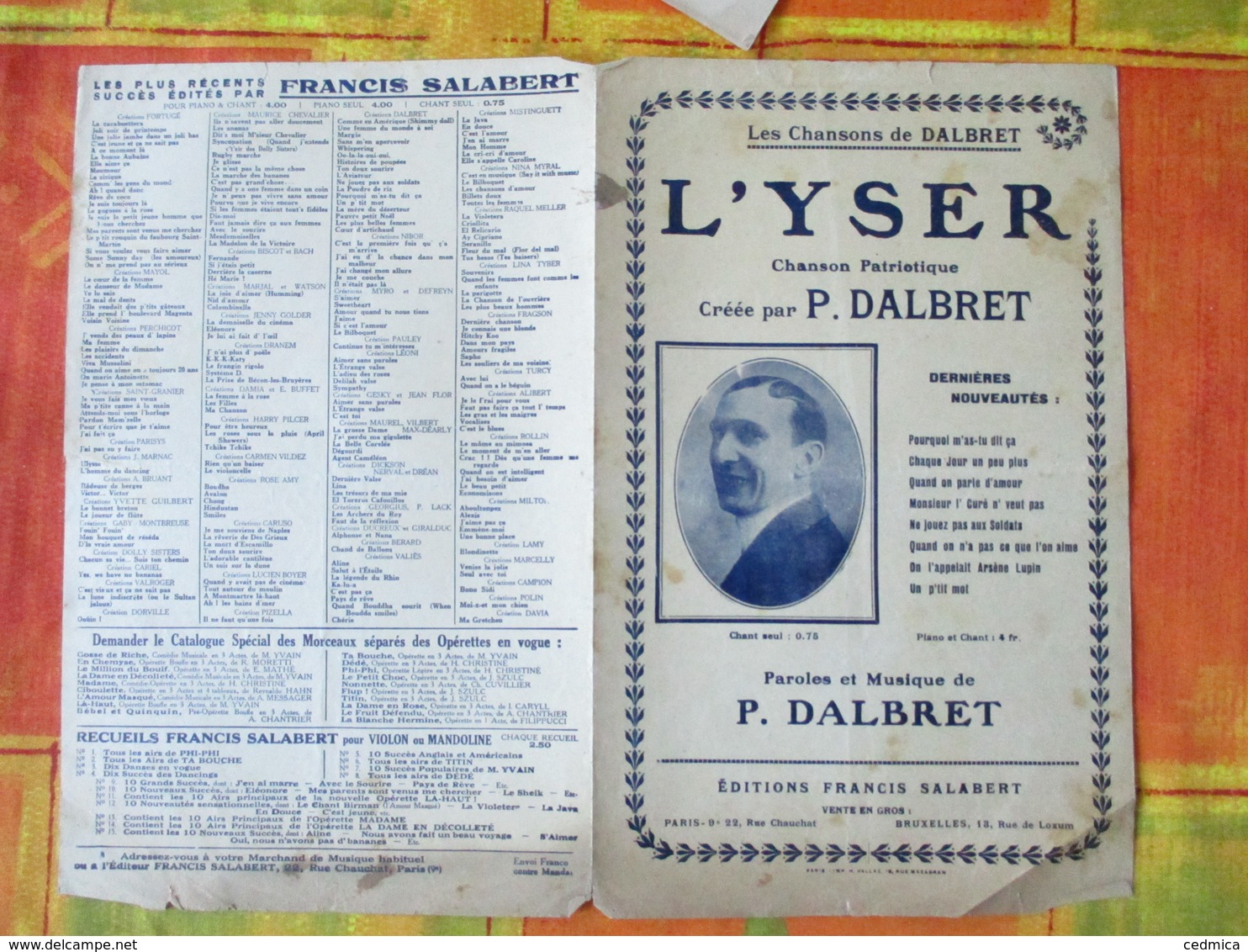 L' YSER  CHANSON PATRIOTIQUE CREEE PAR P. DALBRET PAROLES ET MUSIQUE DE P. DALBRET - Partituras