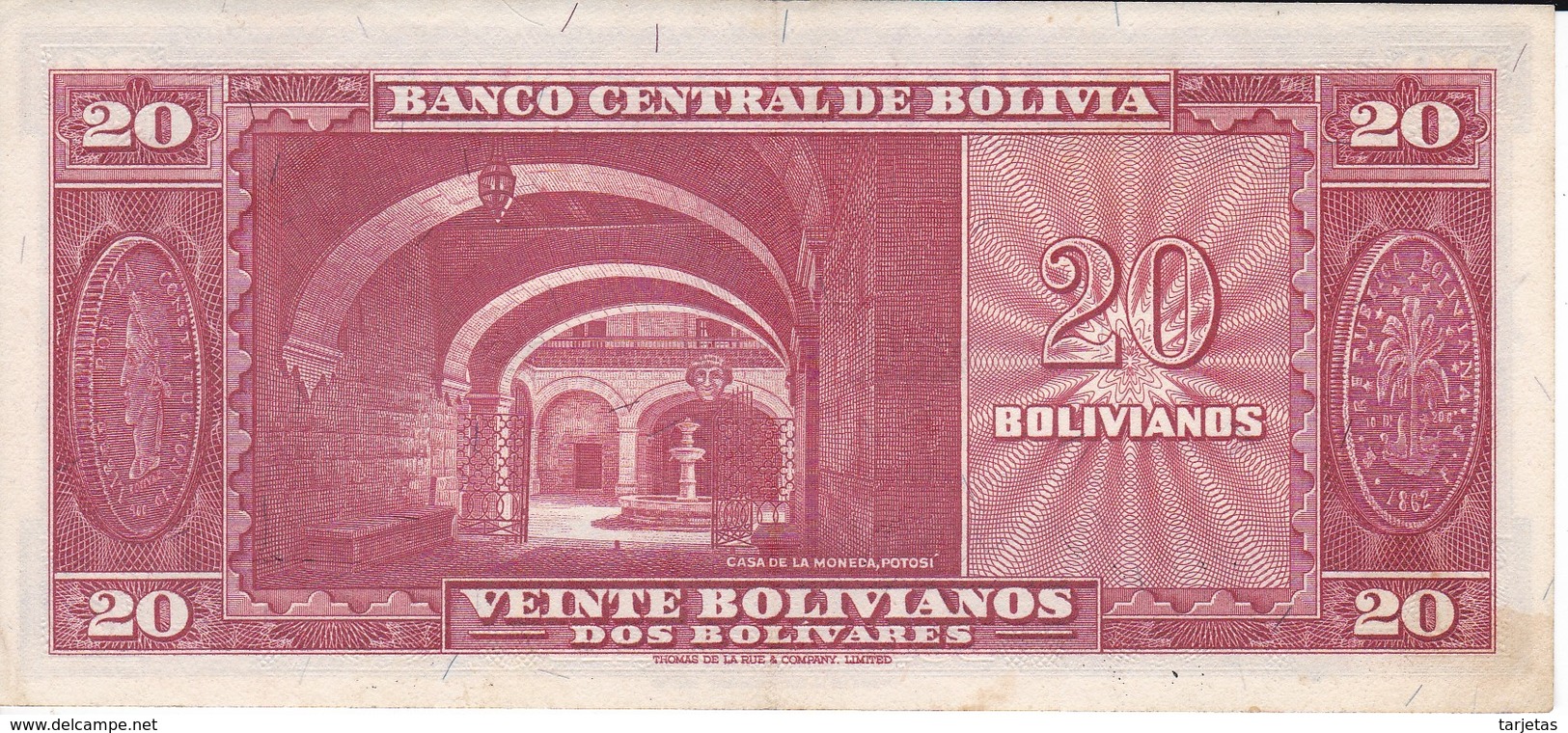 BILLETE DE BOLIVIA DE 20 BOLIVIANOS DEL AÑO 1945  SERIE Q CALIDAD EBC (XF)  (BANKNOTE) - Bolivien