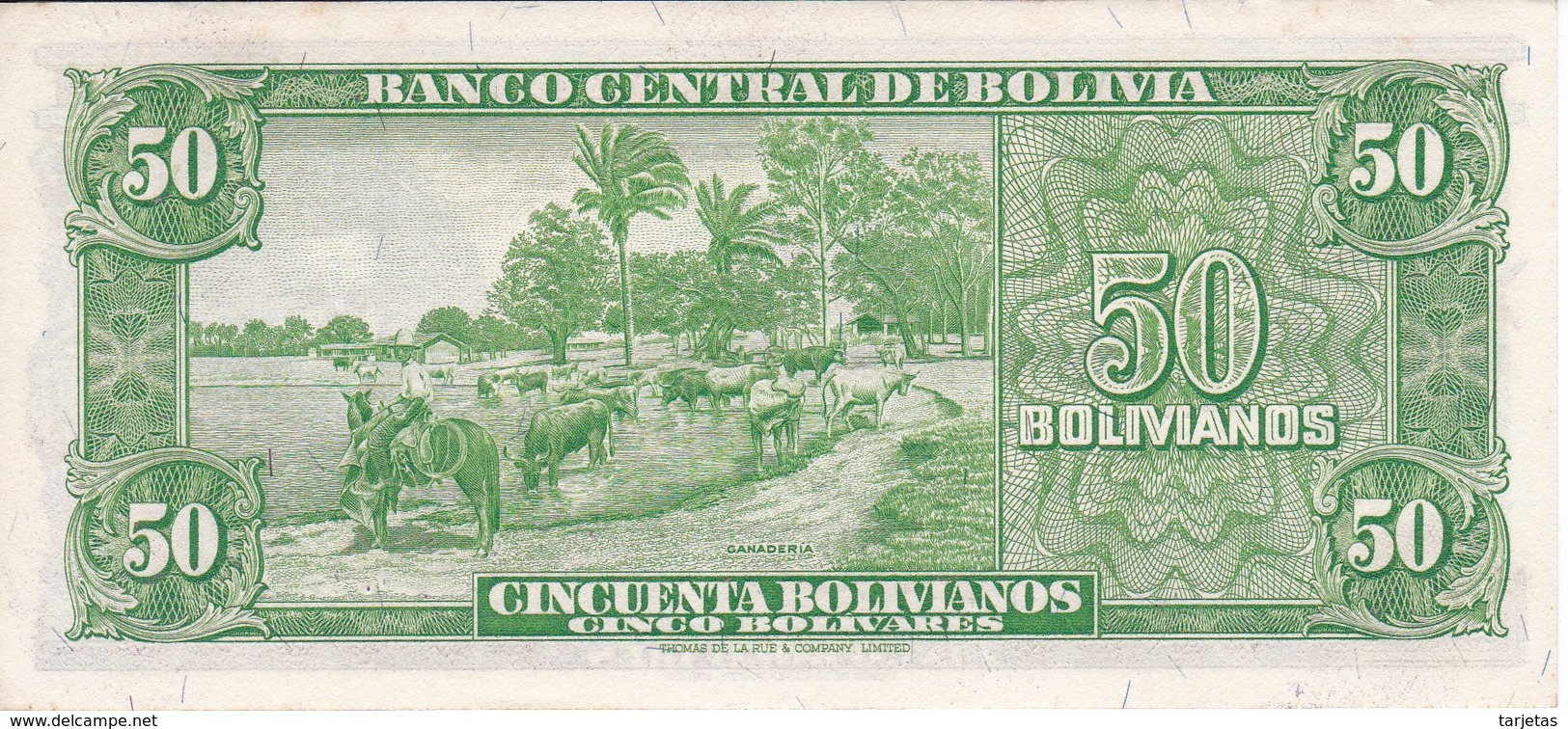 BILLETE DE BOLIVIA DE 50 BOLIVIANOS DEL AÑO 1945  SERIE A CALIDAD EBC (XF) (BANKNOTE) - Bolivië