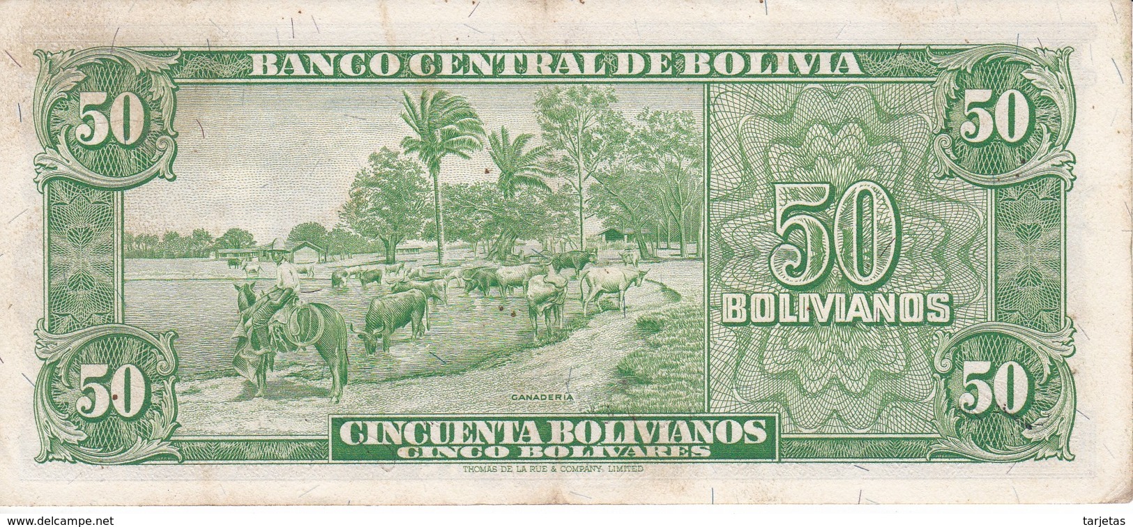 BILLETE DE BOLIVIA DE 50 BOLIVIANOS DEL AÑO 1945  SERIE F1 CALIDAD EBC (XF) (BANKNOTE) - Bolivia